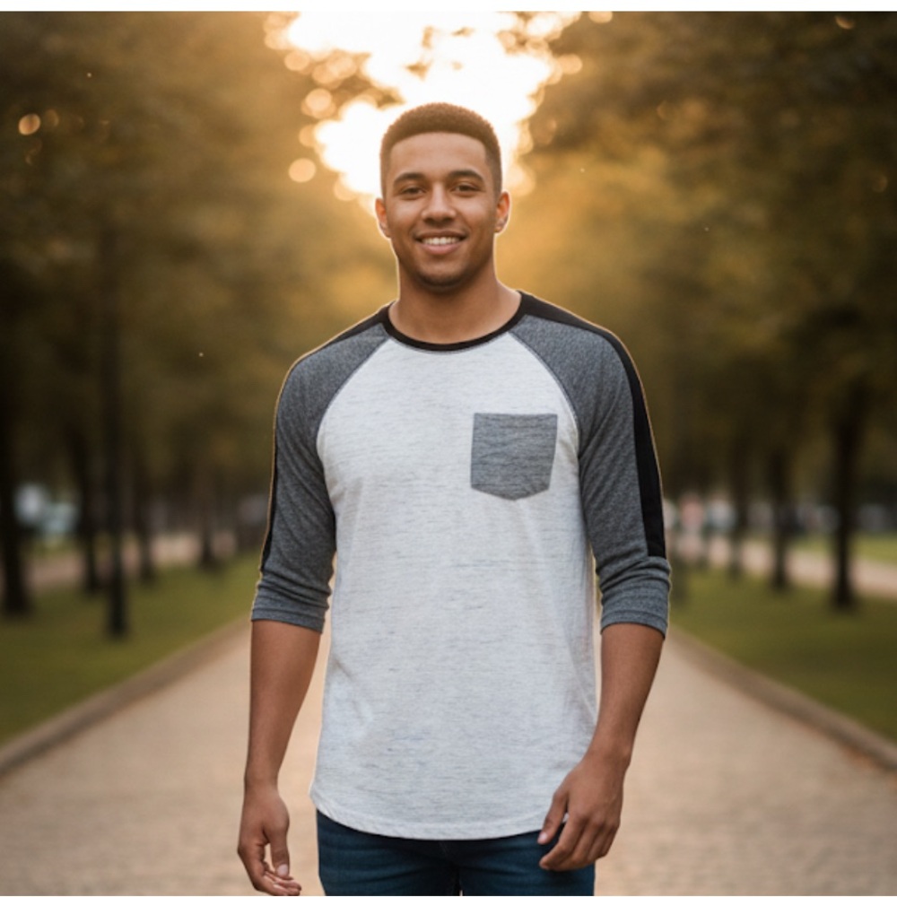 Ocean Current Gray and Black Long Sleeve Raglan Tee /XL